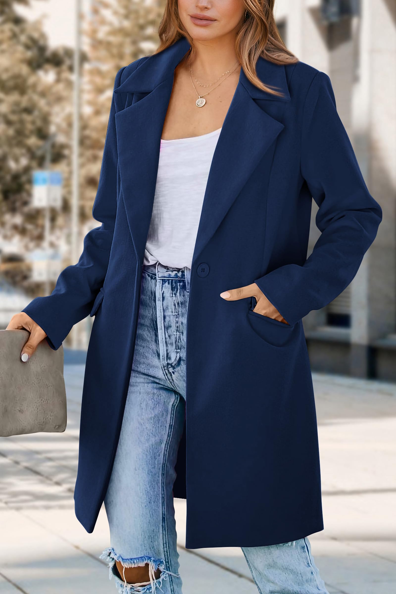 PRETTYGARDEN Women's Spring Fall Long Blazer Jackets Long Sleeve Lapel Pockets Loose Fit Work Casual Blazers Outerwear
