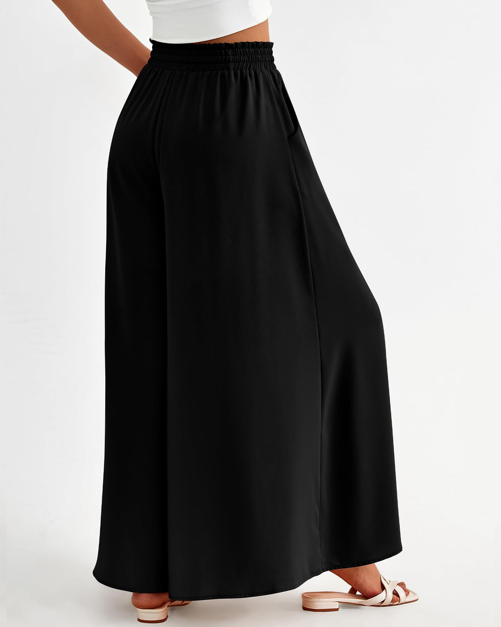 FreshPretty Women Casual High Waist Wide Leg Pants Summer Fall Long Palazzo Pants Pocket Lounge Vacation Beach Trousers