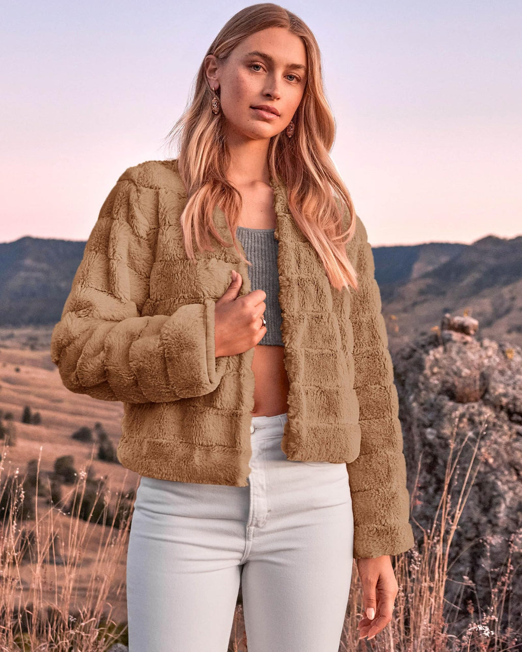 FreshPretty Winter Coats For Women Faux Fur Jacket Soft Long Sleeve Fluffy Open Front Outerwear Fall Outfits