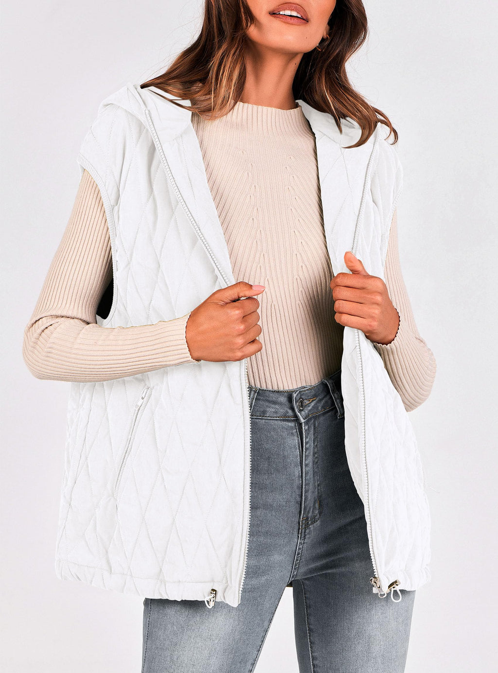PRETTYGARDEN Women's Fall Spring Vest Casual Sleeveless Hooded Zip Up Jacket Trendy Winter Coat Outerwear