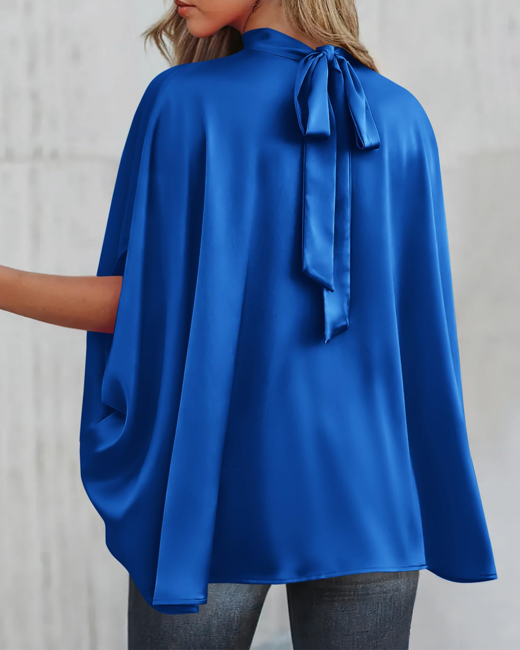 BTFBM Womens Summer Tops Mock Neck Batwing Sleeve Silk Satin Shirts Loose Oversized Dressy Casual Spring Blouses