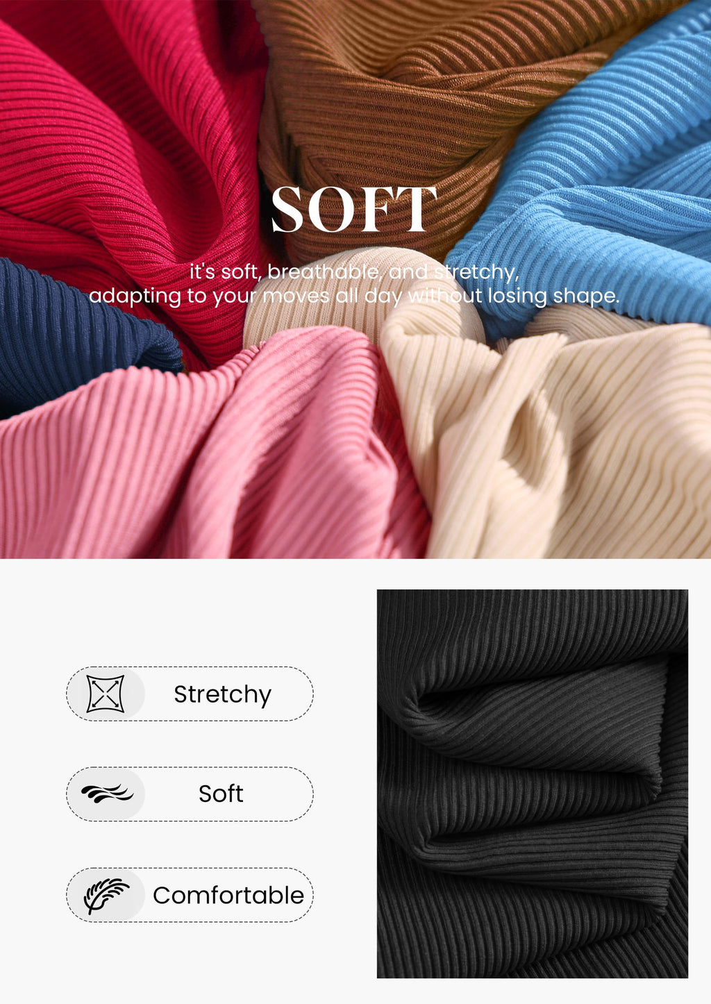 PRETTYGARDEN Womens Long Sleeve Shirts Fall Ribbed Basic Tee Soft Stretchy Slim Fitted Tops, Cute Going Out Y2K Clothes, Daily Wear Business Casual Work Blouses, Trendy Fashion Layering