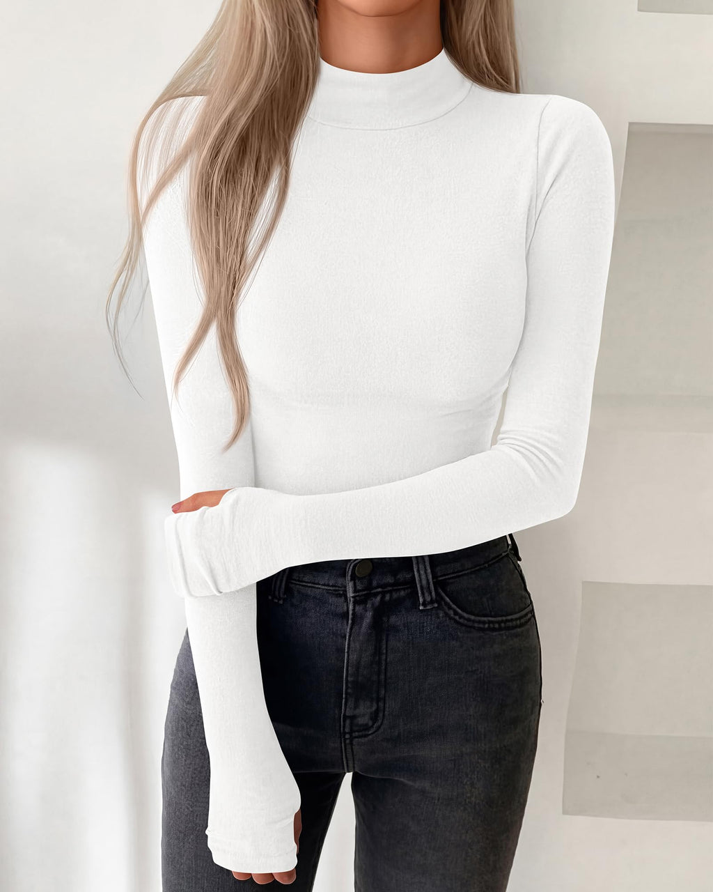 BTFBM Turtleneck Tops for Women Thumbhole Long Sleeve Shirts | Lightweight Fleece Lining, Casual Basic Layering Top, Slim Fit Stretch Winter Thermal Underwear, Fall Fashion Clothing