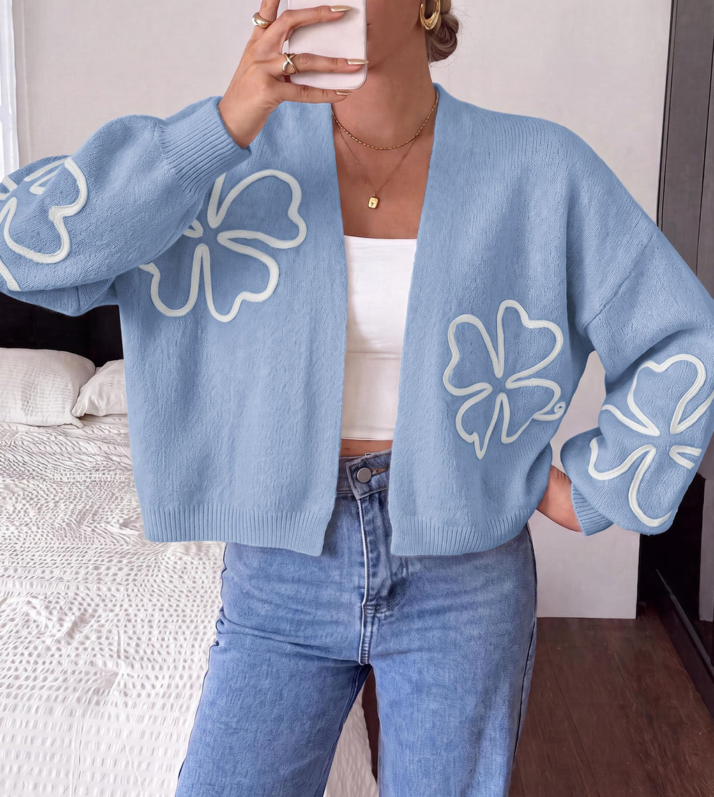 PRETTYGARDEN Women's Floral Oversized Cardigan Sweaters Trendy Fall Outfits Long Sleeve Sweater Jacket, Open Front Coat, Cozy Soft Chunky Knit, Casual Outerwear,Winter Fashion Clothing