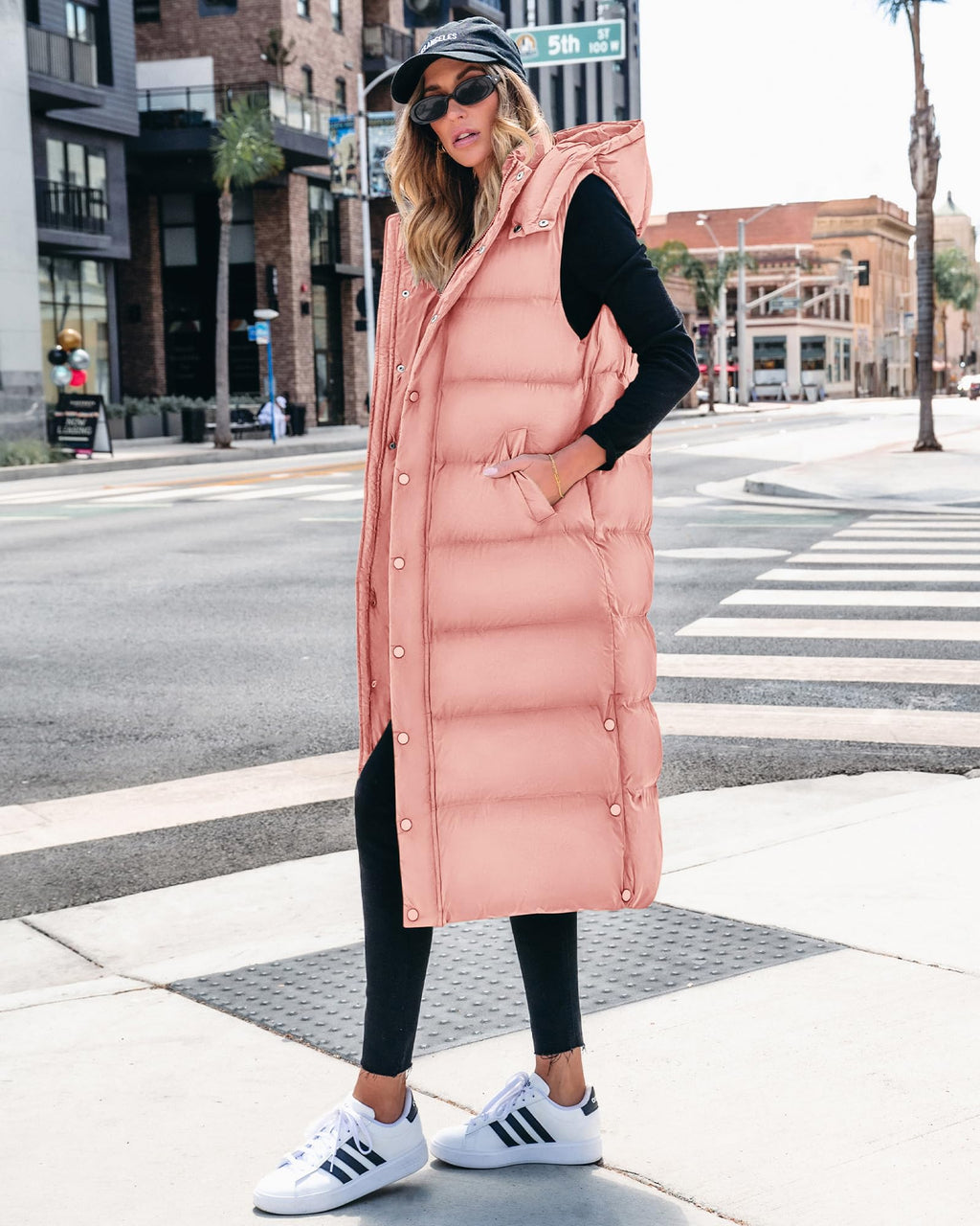 FreshPretty Long Puffer Vest Women Quilted Hooded Button Down Zip Up Sleeveless Vests Outerwear Padded Jacket Fall Winter Coat