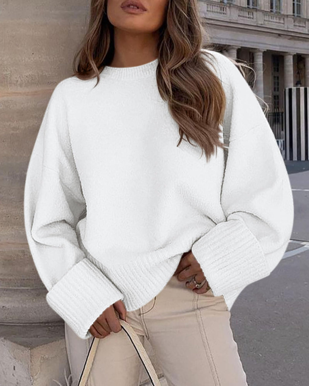 PRETTYGARDEN Women's Fall Oversized Sweaters Casual Crewneck Pullover Long Sleeve Fuzzy Chunky Knit Tops Blouse