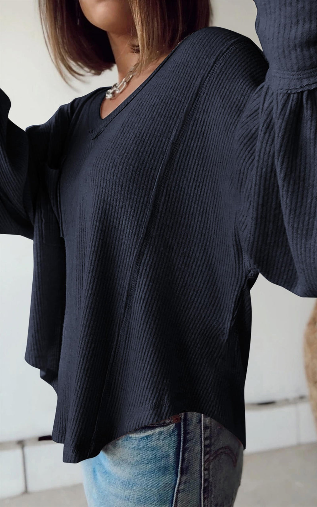 FreshPretty Womens Fall Fashion Long Sleeve Shirts Casual V Neck Ribbed Knit Blouses Pullover Trendy Loose Fit Tunic Tops