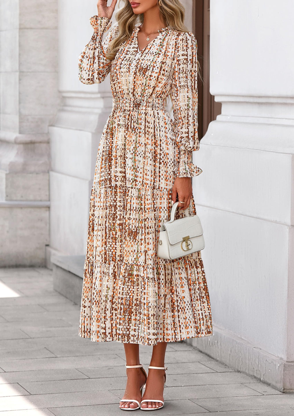 PRETTYGARDEN Women's Floral Maxi Dress Fall Long Sleeve V Neck Casual A Line Long Flowy Boho Party Dresses