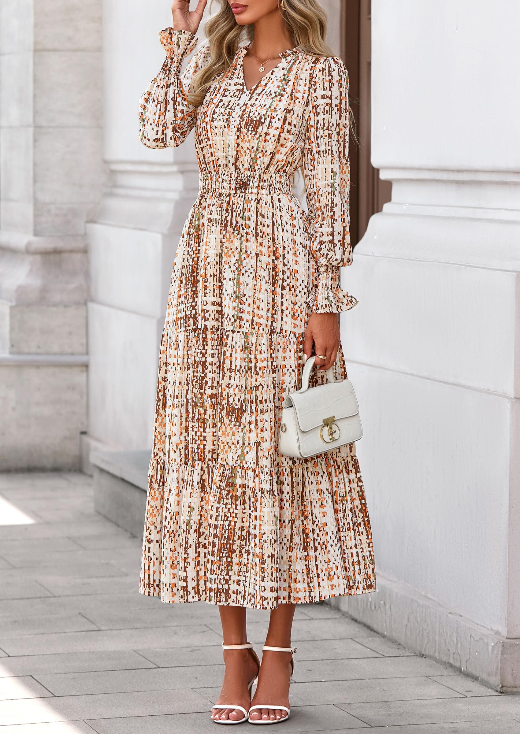 PRETTYGARDEN Women's Floral Maxi Dress Fall Long Sleeve V Neck Casual A Line Long Flowy Boho Party Dresses