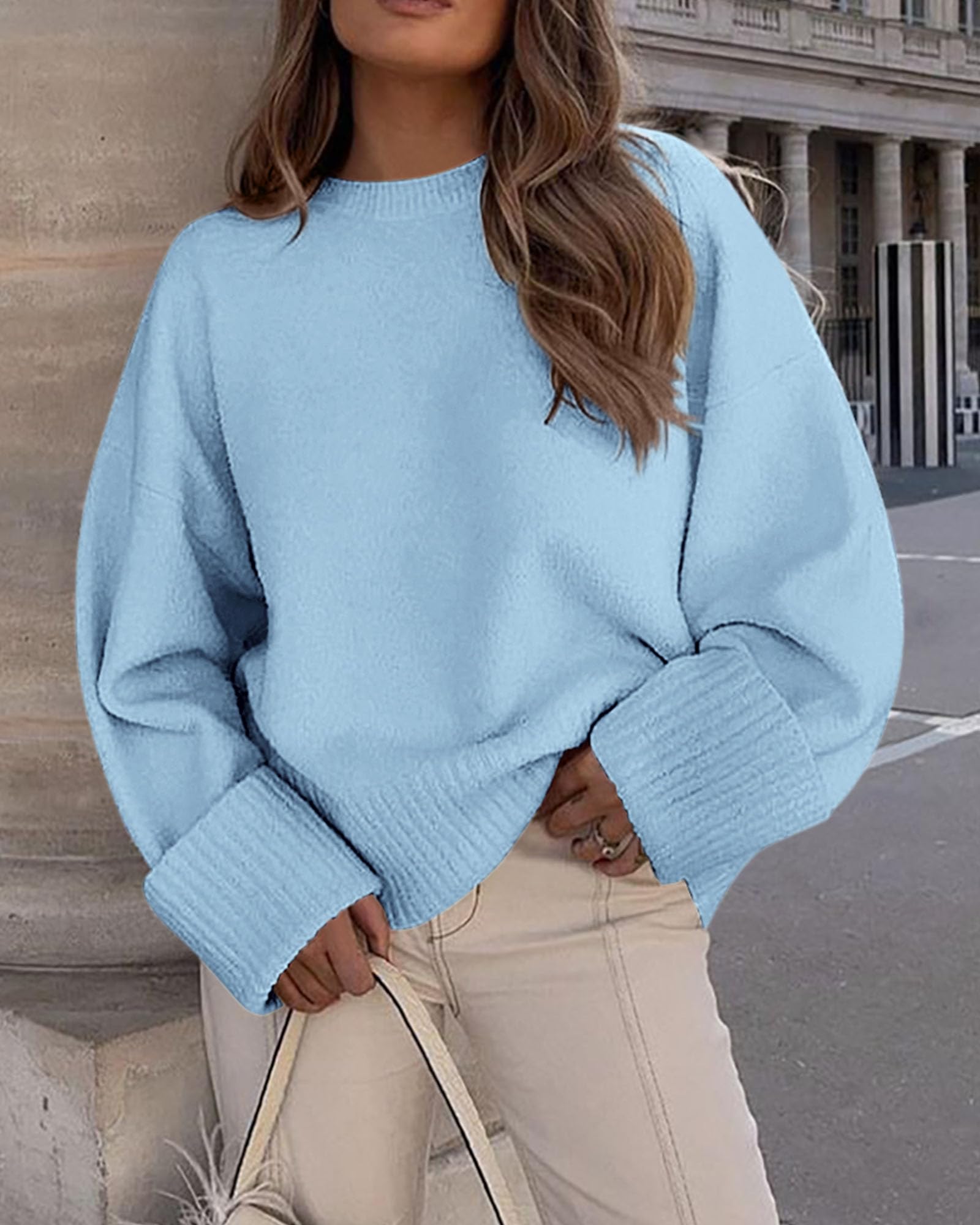 PRETTYGARDEN Women's Fall Oversized Sweaters Casual Crewneck Pullover Long Sleeve Fuzzy Chunky Knit Tops Blouse