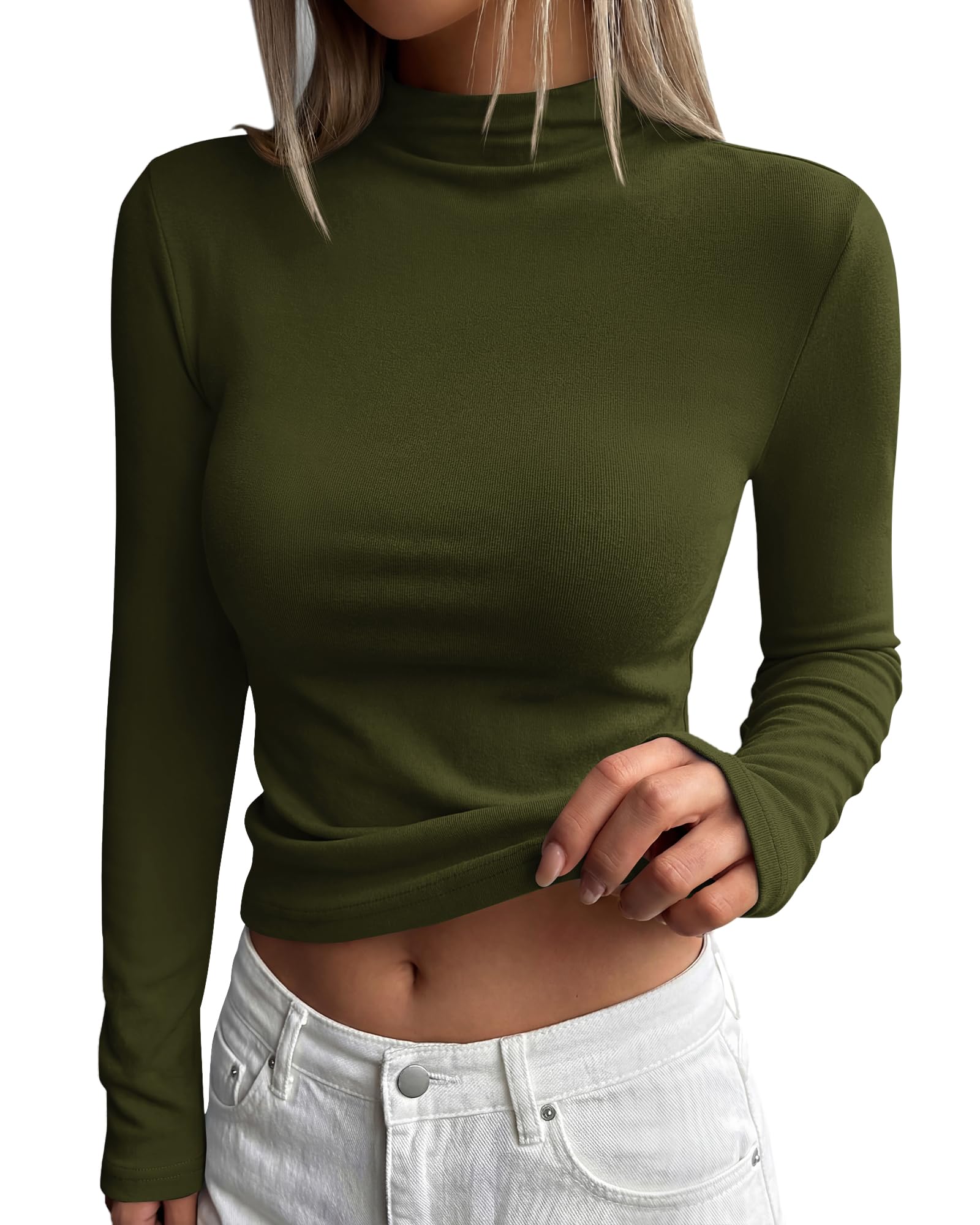 BTFBM Mock Tops for Women Fitted Long Sleeve Shirts Fall Fashion Clothing Thermal Layering Undershirts Going Out Outfits