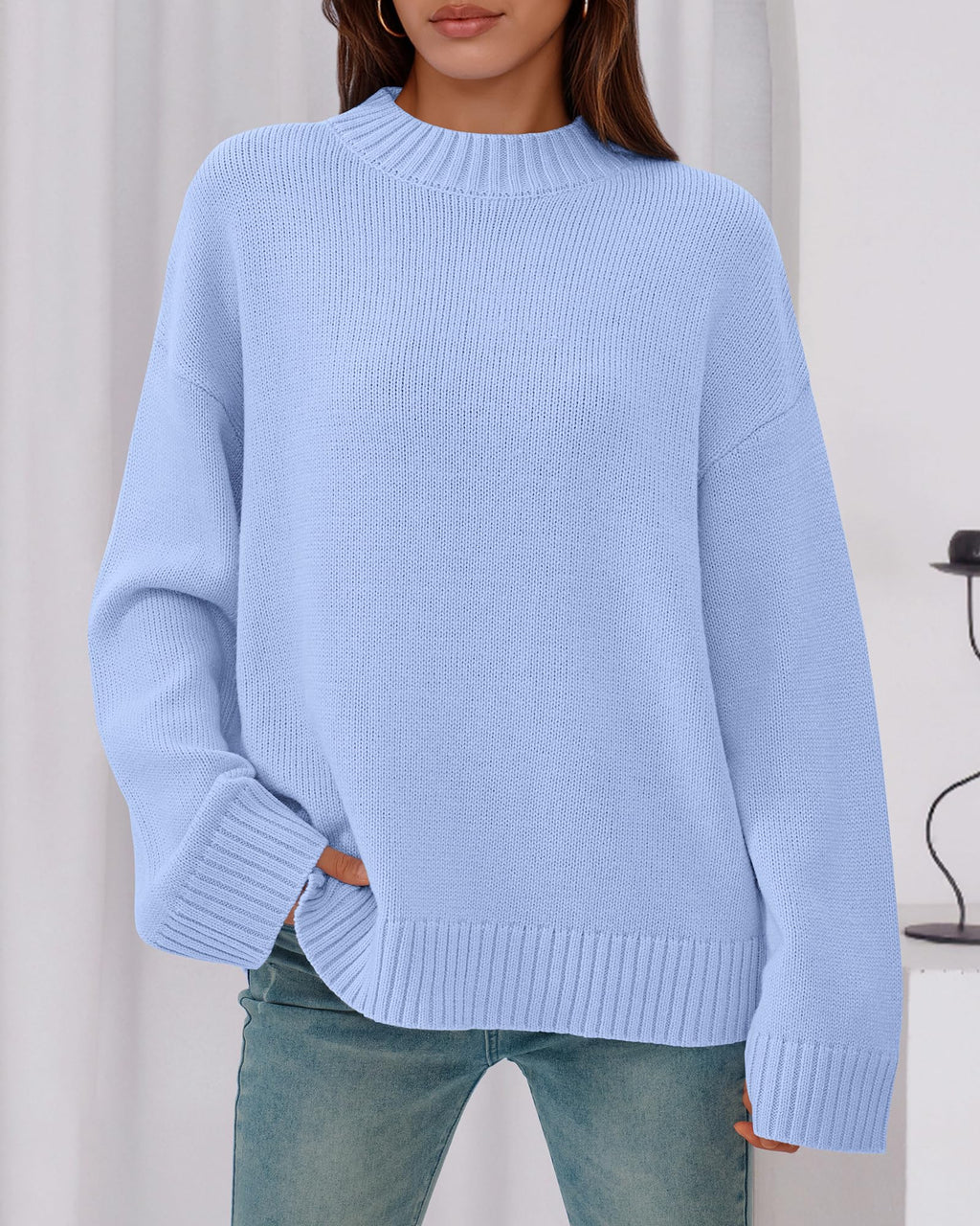 BTFBM Sweaters for Women Casual Crewneck Long Sleeve Loose Ribbed Knit Pullover Sweater Winter Clothes Fall Outfits
