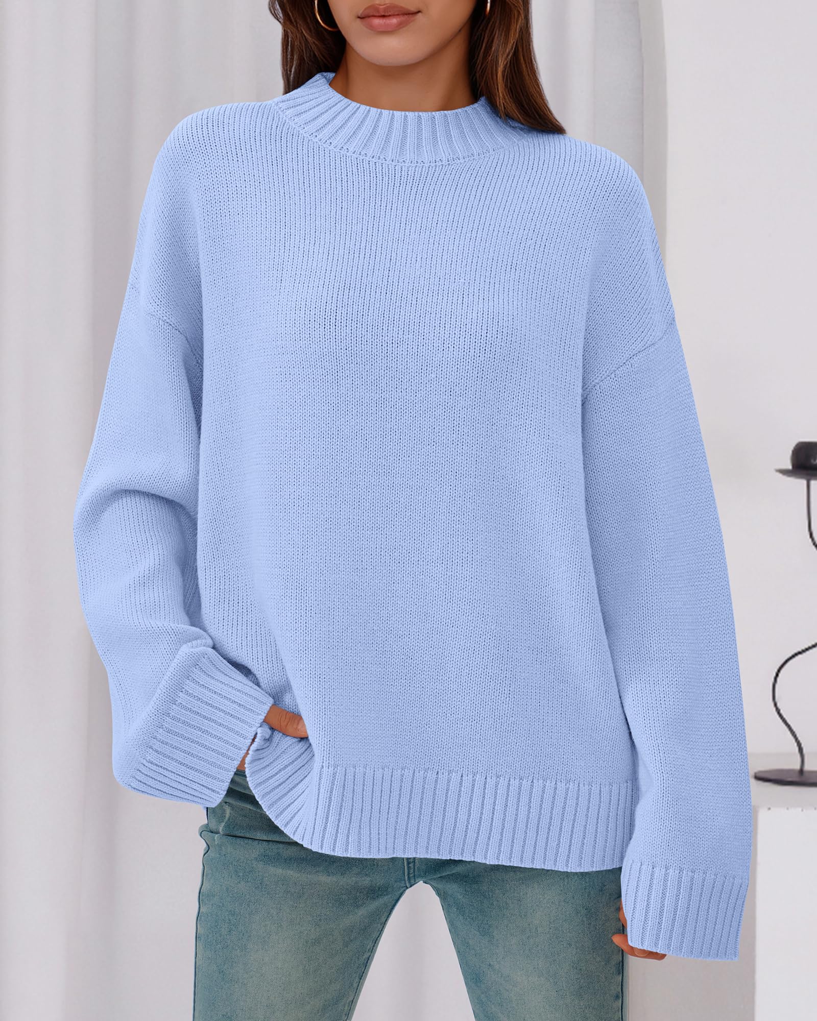 BTFBM Sweaters for Women Casual Crewneck Long Sleeve Loose Ribbed Knit Pullover Sweater Winter Clothes Fall Outfits