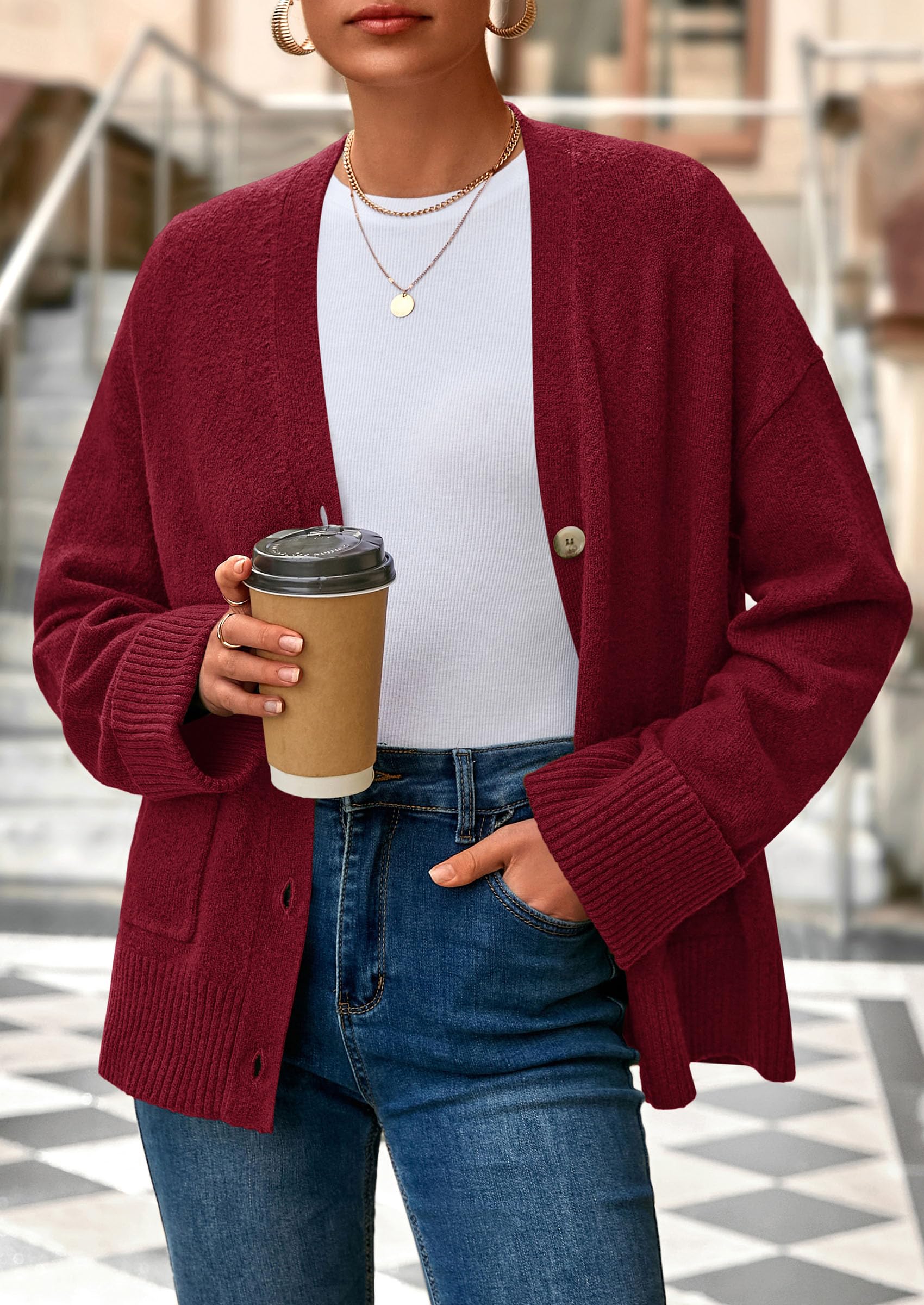 PRETTYGARDEN Women's Oversized Cardigan Sweaters Trendy Chunky Knit Long Sleeve V Neck Button Down Fall Winter Outfits