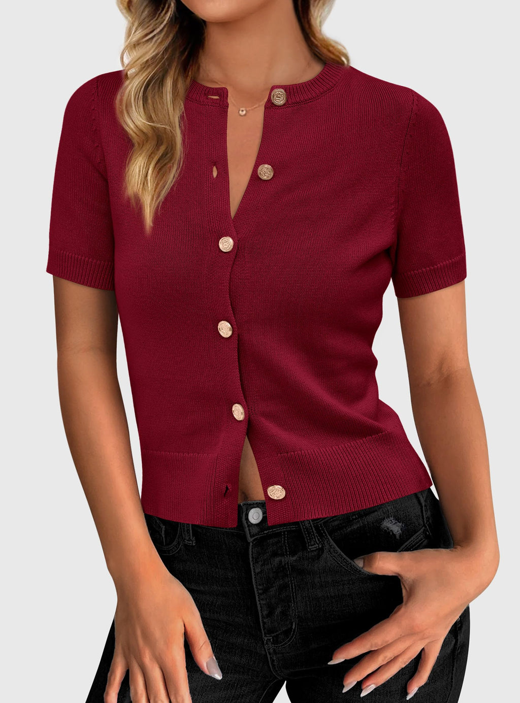 PRETTYGARDEN Womens Casual Summer Short Sleeve Cardigans Button Down Knitted Sweater Basic Crew Neck Crop Tops