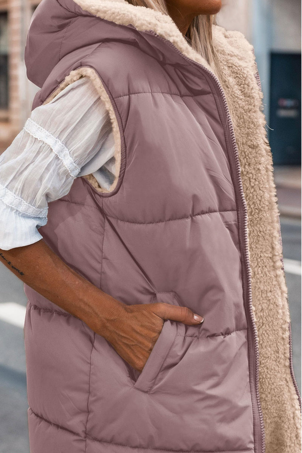 PRETTYGARDEN Womens Fall Reversible Long Vests Sleeveless Fleece Jacket Zip Up Hoodie Pockets Warm Coat Winter Clothing