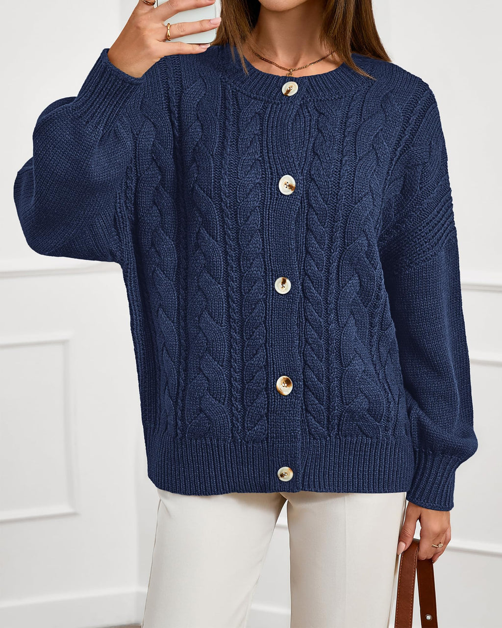 FreshPretty Chunky Cardigan Sweaters for Women Fall Fashion Button Long Sleeve Loose Cable Knit Winter Coats Outerwear