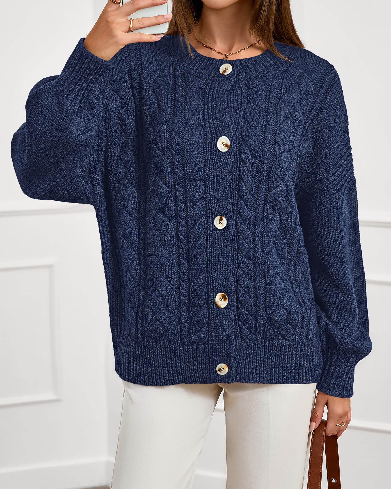 FreshPretty Chunky Cardigan Sweaters for Women Fall Fashion Button Long Sleeve Loose Cable Knit Winter Coats Outerwear