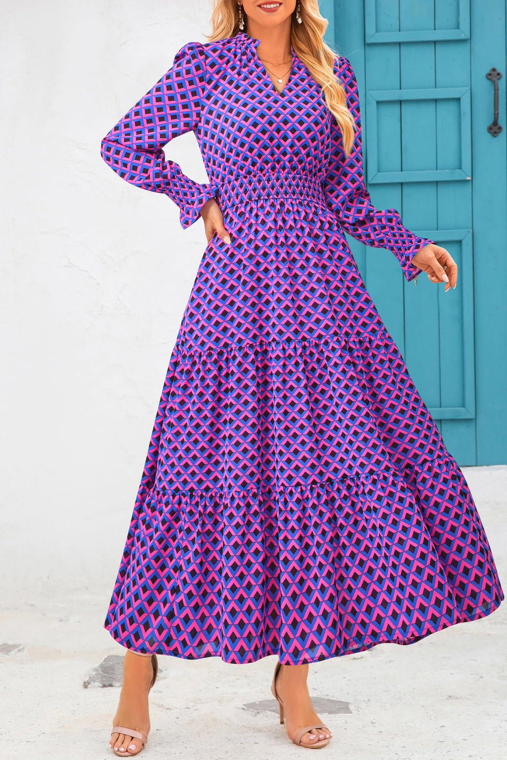 PRETTYGARDEN Women's Floral Maxi Dress Fall Long Sleeve V Neck Casual A Line Long Flowy Boho Party Dresses