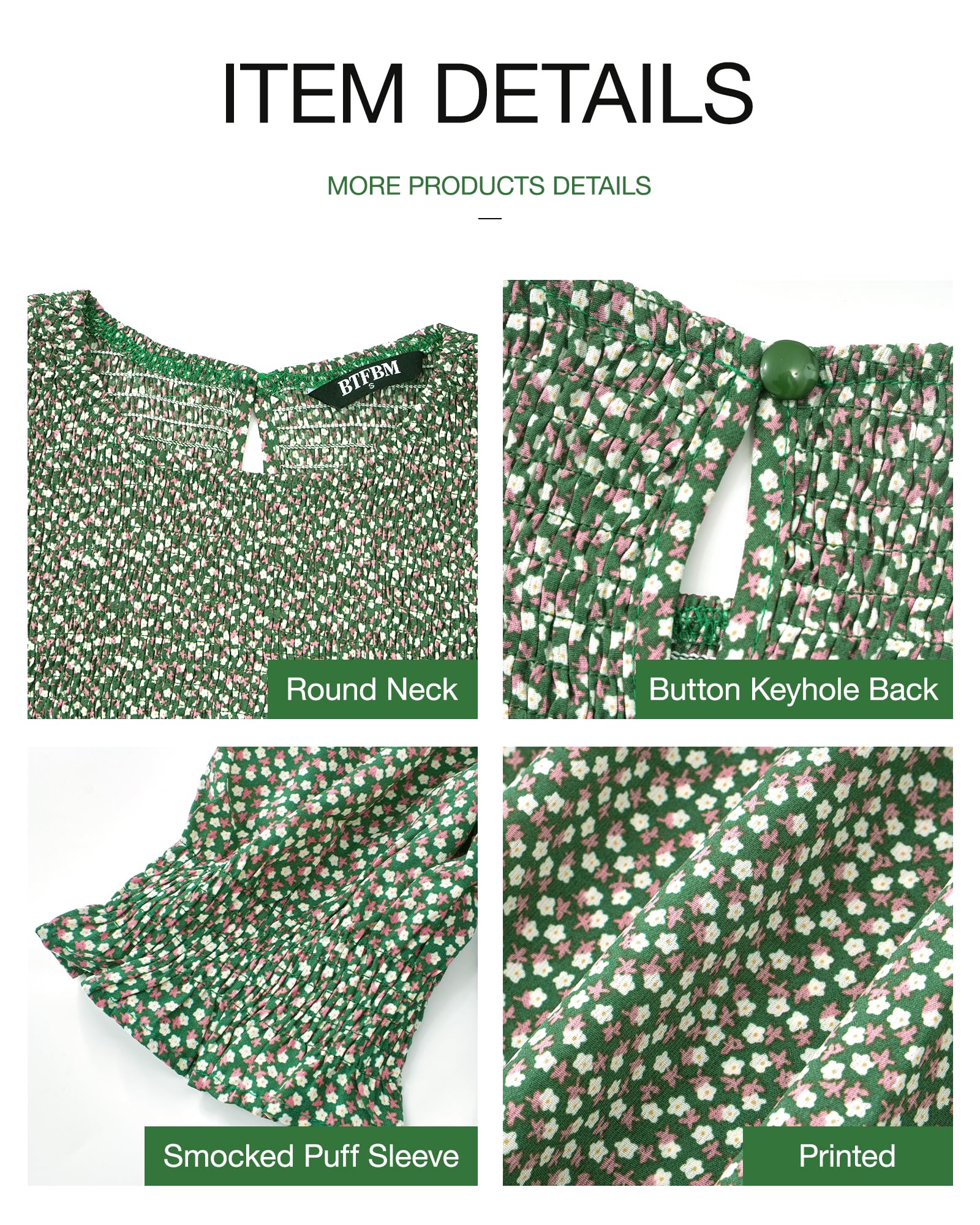 FreshPretty Women Casual Summer Dresses Spring Crew Neck Ruffle Short Sleeve Floral Print Smocked Boho Flowy Maxi Dress