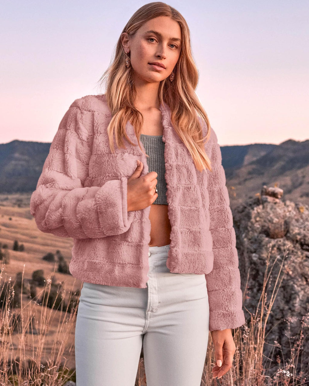 FreshPretty Winter Coats For Women Faux Fur Jacket Soft Long Sleeve Fluffy Open Front Outerwear Fall Outfits