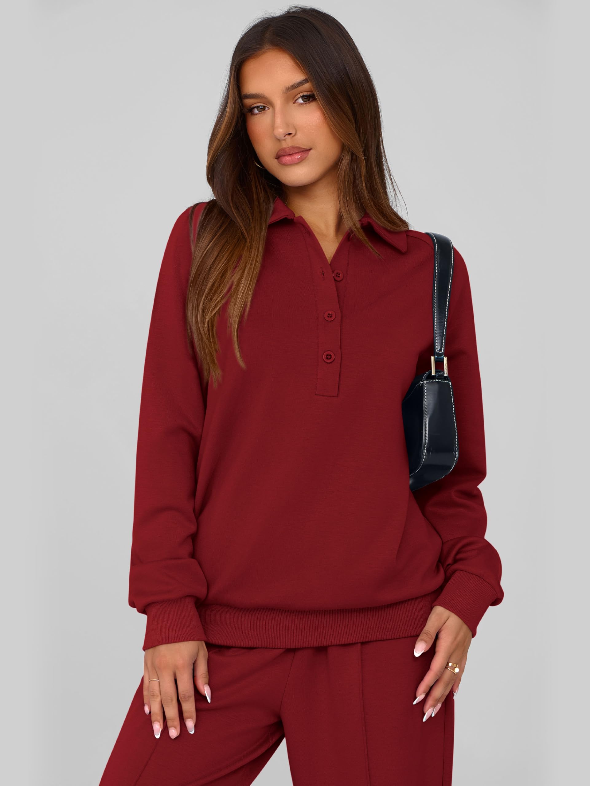 PRETTYGARDEN Women Fall 2 Piece Outfits Sweatsuits Lounge Sets Quarter Button Long Sleeve Sweatshirt, Wide Leg Sweat Pants, Casual 2 Piece Sets Tracksuit, Airport Travel Outfits for Women
