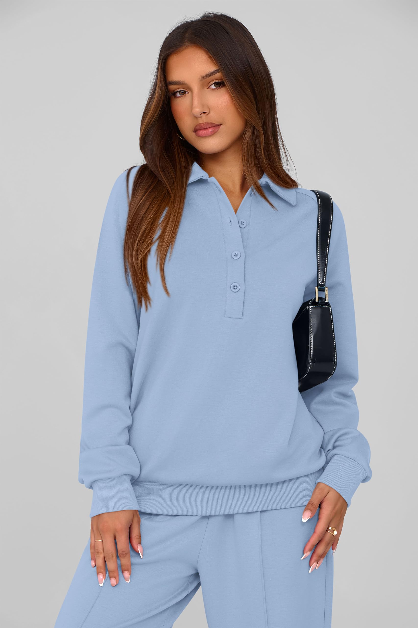 PRETTYGARDEN Women Fall 2 Piece Outfits Sweatsuits Lounge Sets Quarter Button Long Sleeve Sweatshirt, Wide Leg Sweat Pants, Casual 2 Piece Sets Tracksuit, Airport Travel Outfits for Women