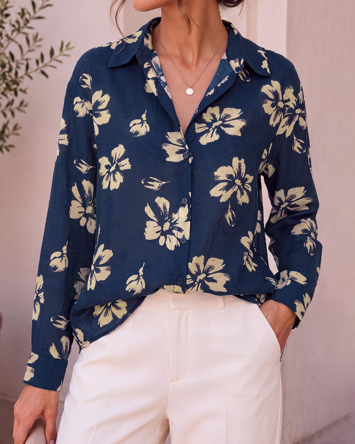 BTFBM Womens Blouses Dressy Casual Floral Long Sleeve Shirts Polka Dot Tops Classic Lapel Collar,Button Cuffs,V Neck Button Down Shirt,Business Casual Outfits,Early Fall Fashion Clothing Trendy