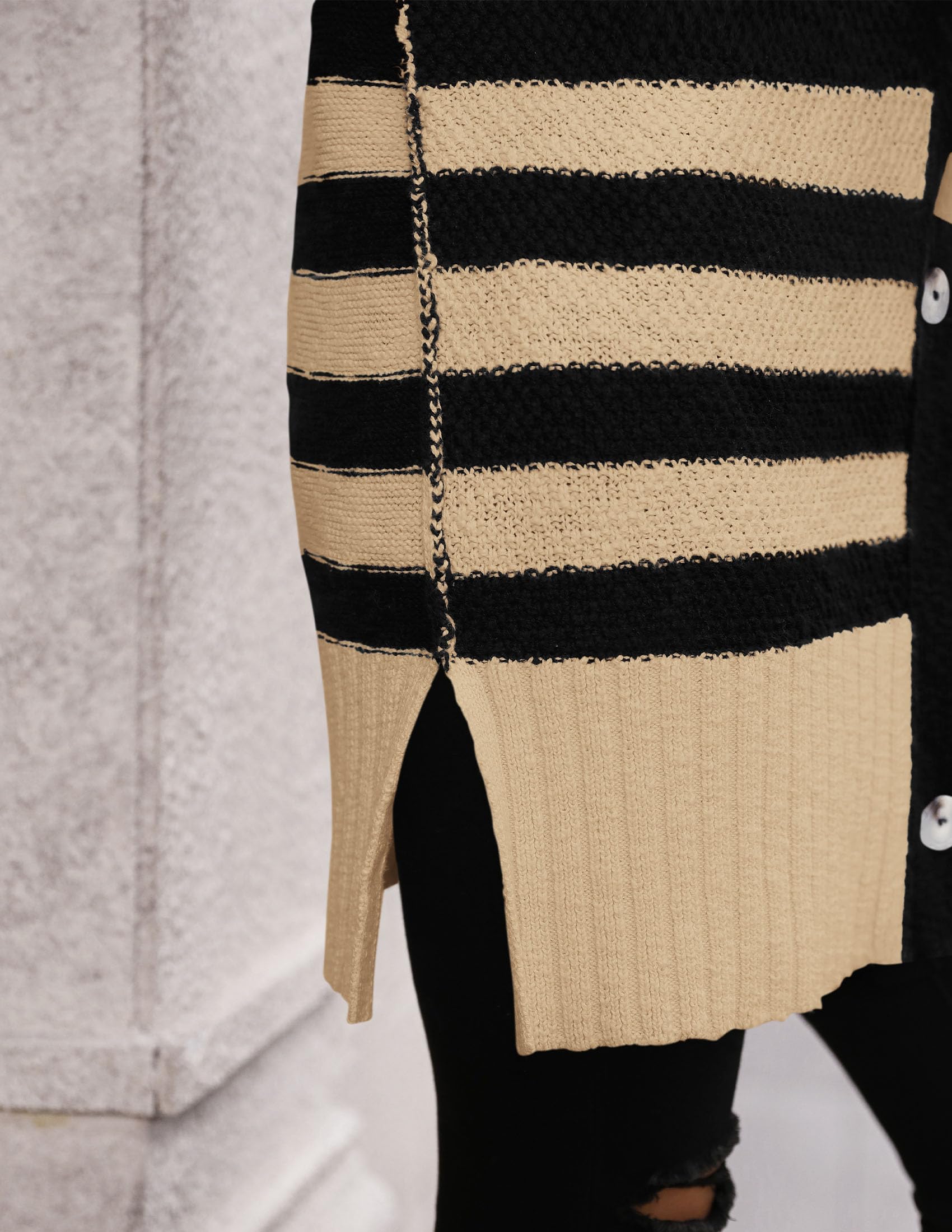 PRETTYGARDEN Women's Winter Striped Cardigan Sweaters Long Sleeve Button Down Open Front Chunky Knit Oversized Sweater Coat