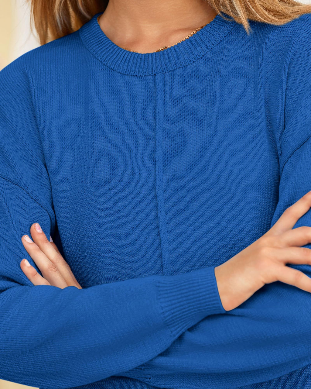 BTFBM Pullover Sweaters for Women Fall Crewneck Slouchy Long Sleeve Sweater Loose Casual Knit Tops Winter Clothes