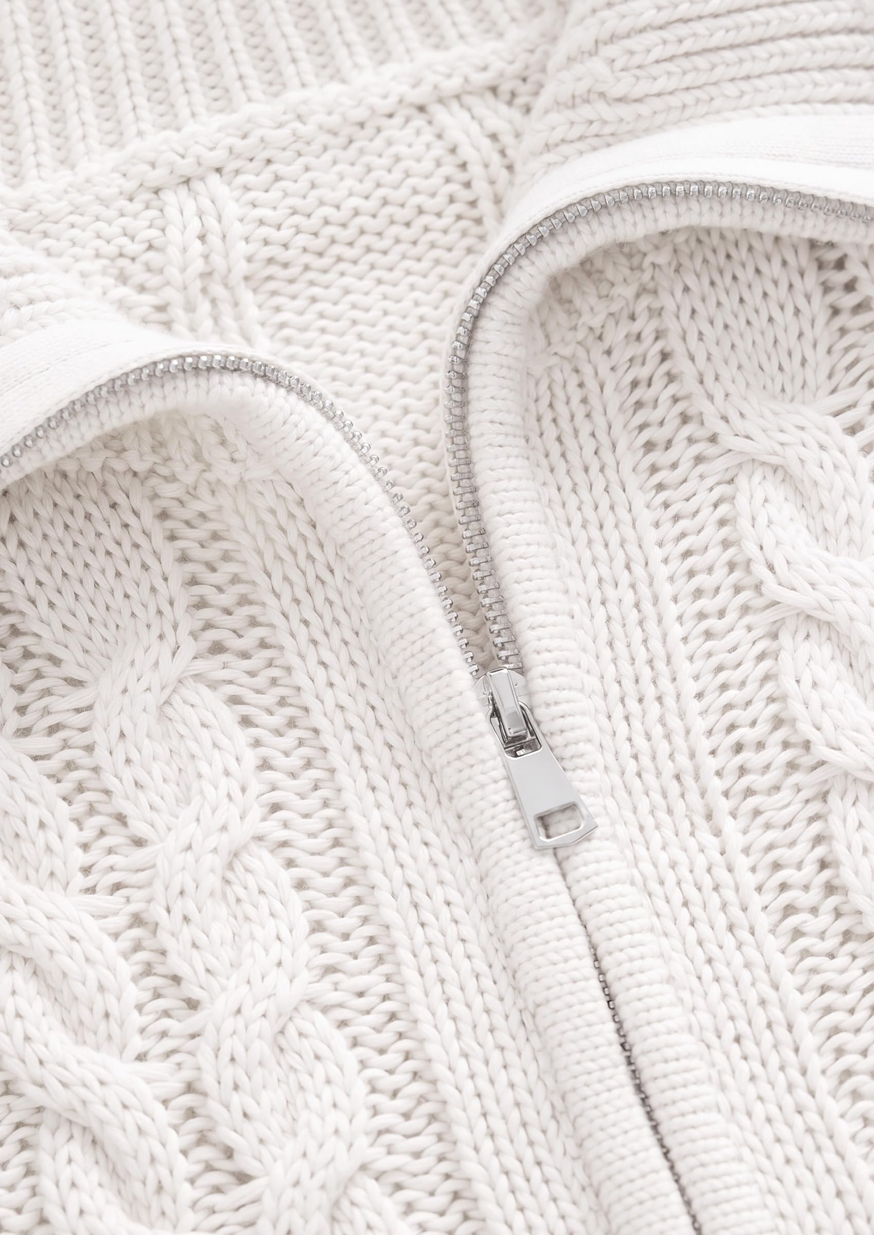 PRETTYGARDEN Women's Cable Knit Cropped Cardigan Sweaters Oversized Sweater, Long Sleeve Zip Up Jacket, Collared Neck, Ribbed Hem, Cozy Soft Casual Wear, Fall Clothes Winter Outerwear