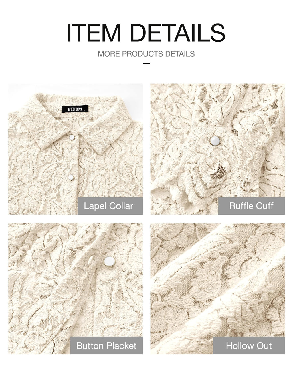 FreshPretty Long Sleeve Lace Blouses for Women Spring Dressy Casual Button Down Shirts Date Night Outfit Club Party Tops