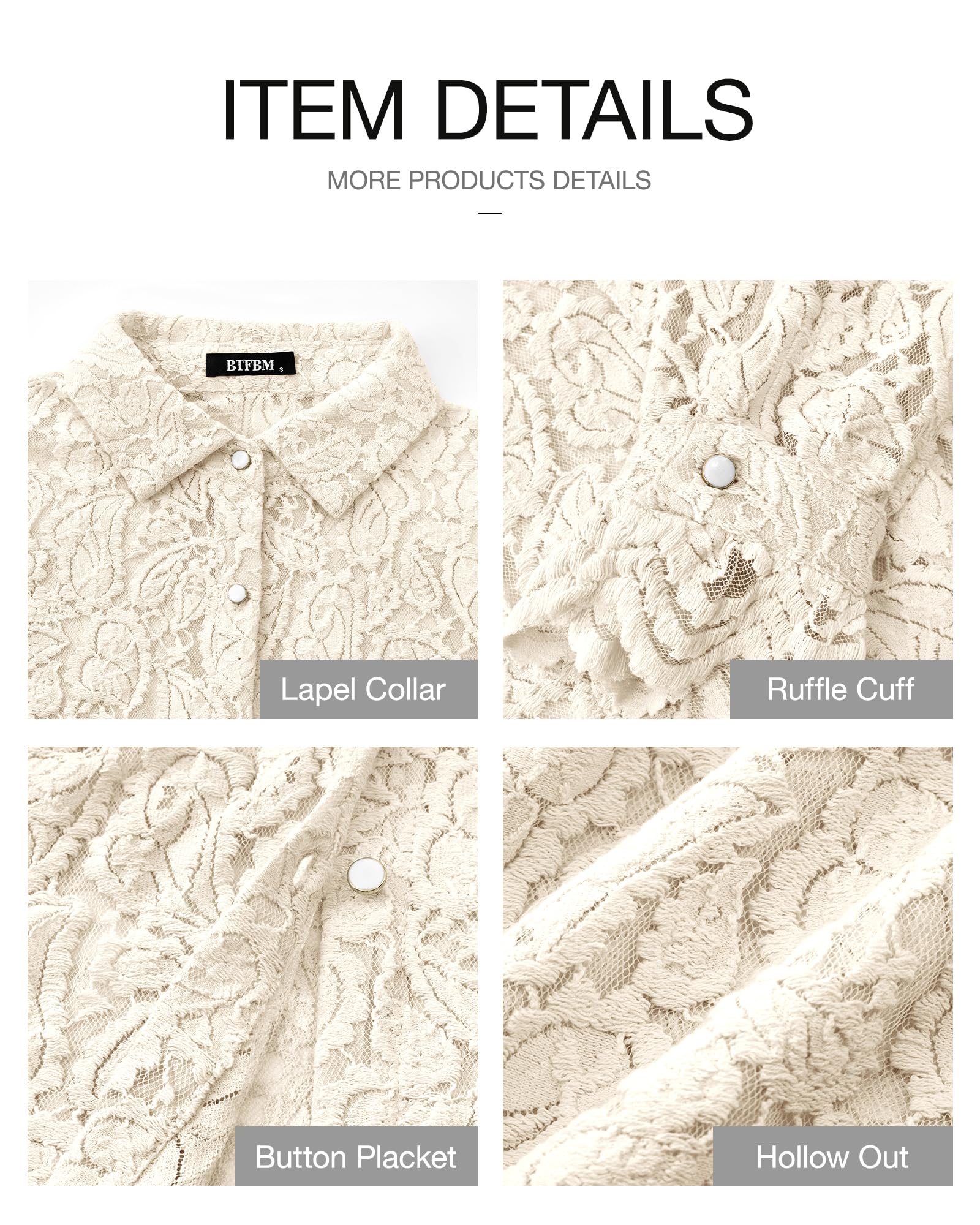 FreshPretty Long Sleeve Lace Blouses for Women Spring Dressy Casual Button Down Shirts Date Night Outfit Club Party Tops