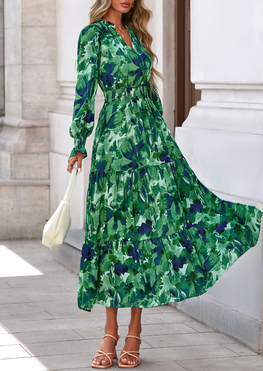 PRETTYGARDEN Women's Floral Maxi Dress Fall Long Sleeve V Neck Casual A Line Long Flowy Boho Party Dresses