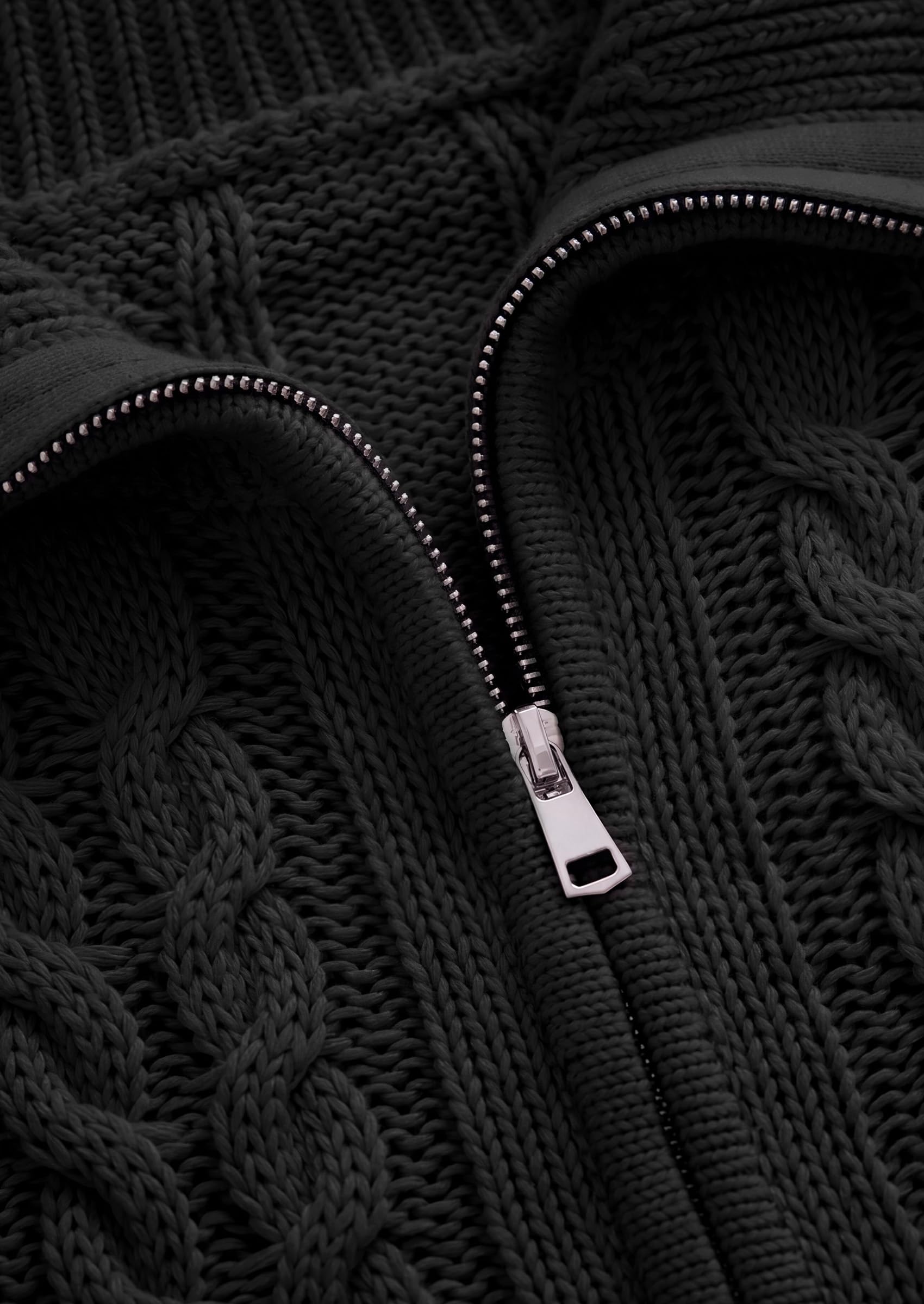PRETTYGARDEN Women's Cable Knit Cropped Cardigan Sweaters Oversized Sweater, Long Sleeve Zip Up Jacket, Collared Neck, Ribbed Hem, Cozy Soft Casual Wear, Fall Clothes Winter Outerwear