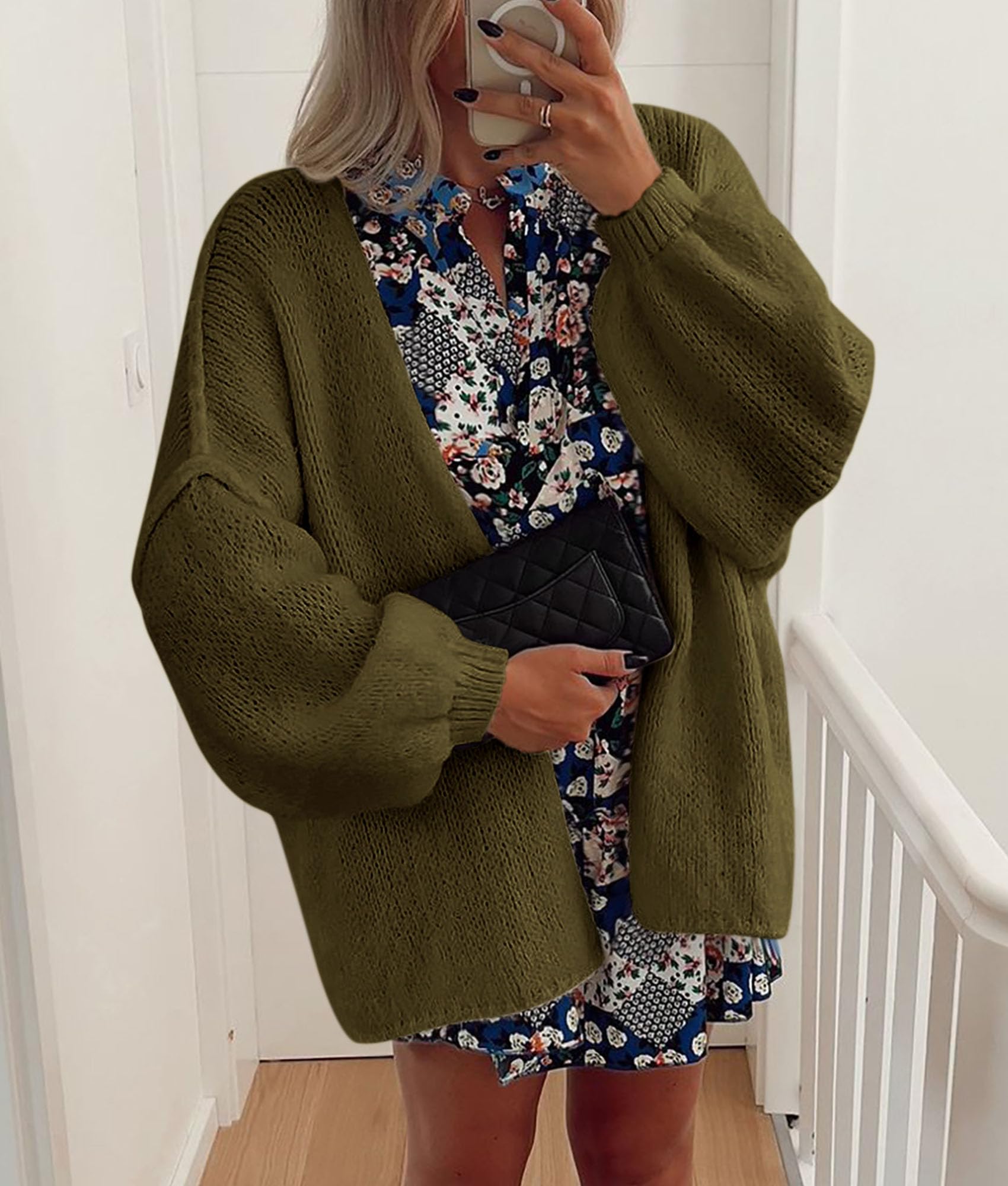 PRETTYGARDEN Womens Oversized Cardigan Sweaters Fall Long Lantern Sleeve Knit Open Front Lightweight Sweater