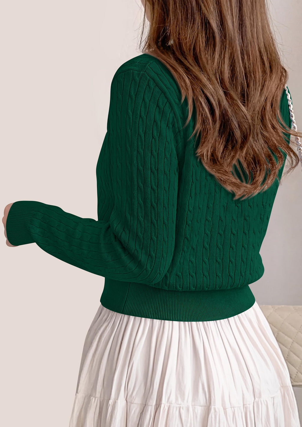FreshPretty Women's Cable Knit Cropped Cardigan Sweater V Neck Button Down | Soft Lightweight Cable Knit, Long Sleeve, V Neck Button Front, Cropped Ribbed Trim, Business Casual Fall Winter Layering