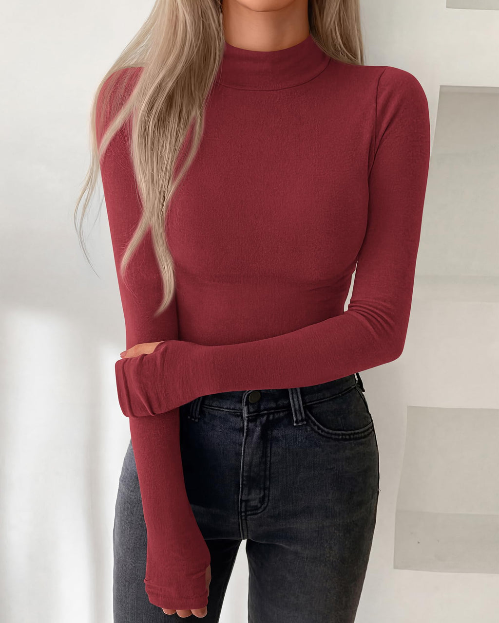 BTFBM Turtleneck Tops for Women Thumbhole Long Sleeve Shirts | Lightweight Fleece Lining, Casual Basic Layering Top, Slim Fit Stretch Winter Thermal Underwear, Fall Fashion Clothing