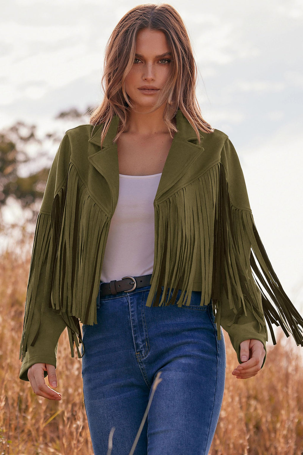 PRETTYGARDEN Women's Fringe Faux Suede Leather Jackets Fall Fashion Tassel Motorcycle Cropped Coats