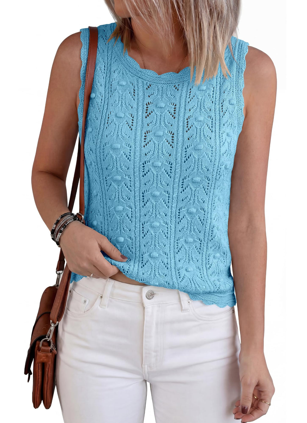 FreshPretty Crochet Tops for Women Sleeveless Knit Sweater Vest Tank Top Summer Spring Cover Ups Beach Vacation Clothes