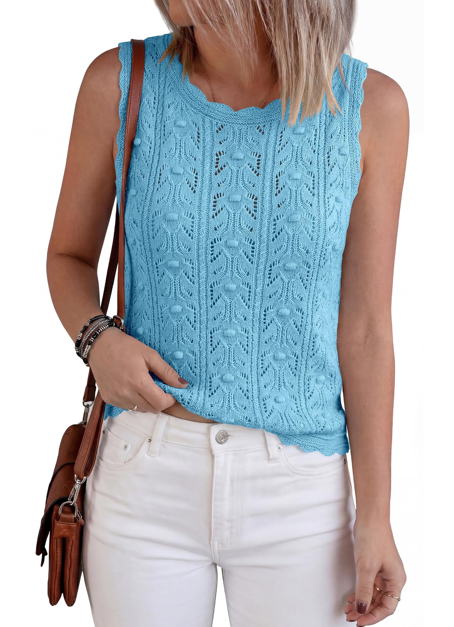 FreshPretty Crochet Tops for Women Sleeveless Knit Sweater Vest Tank Top Summer Spring Cover Ups Beach Vacation Clothes