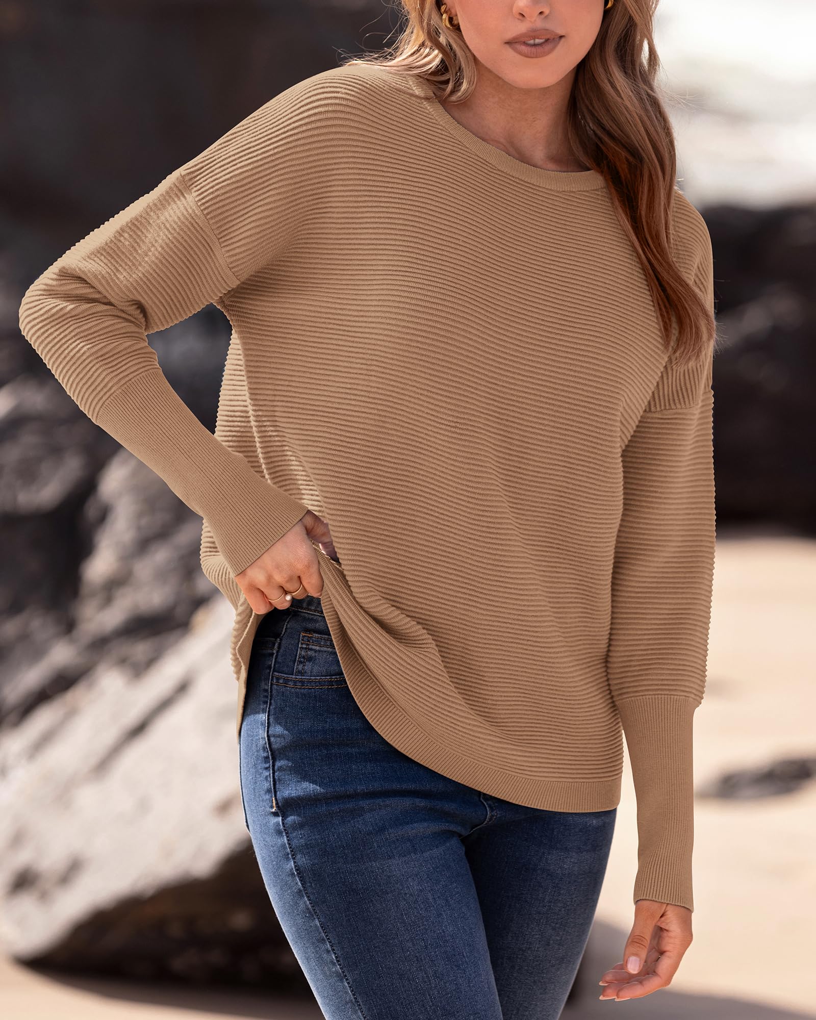 FreshPrettyFall Sweaters for Women Casual Long Sleeve Sweater Striped Loose Fit Pullover Tops