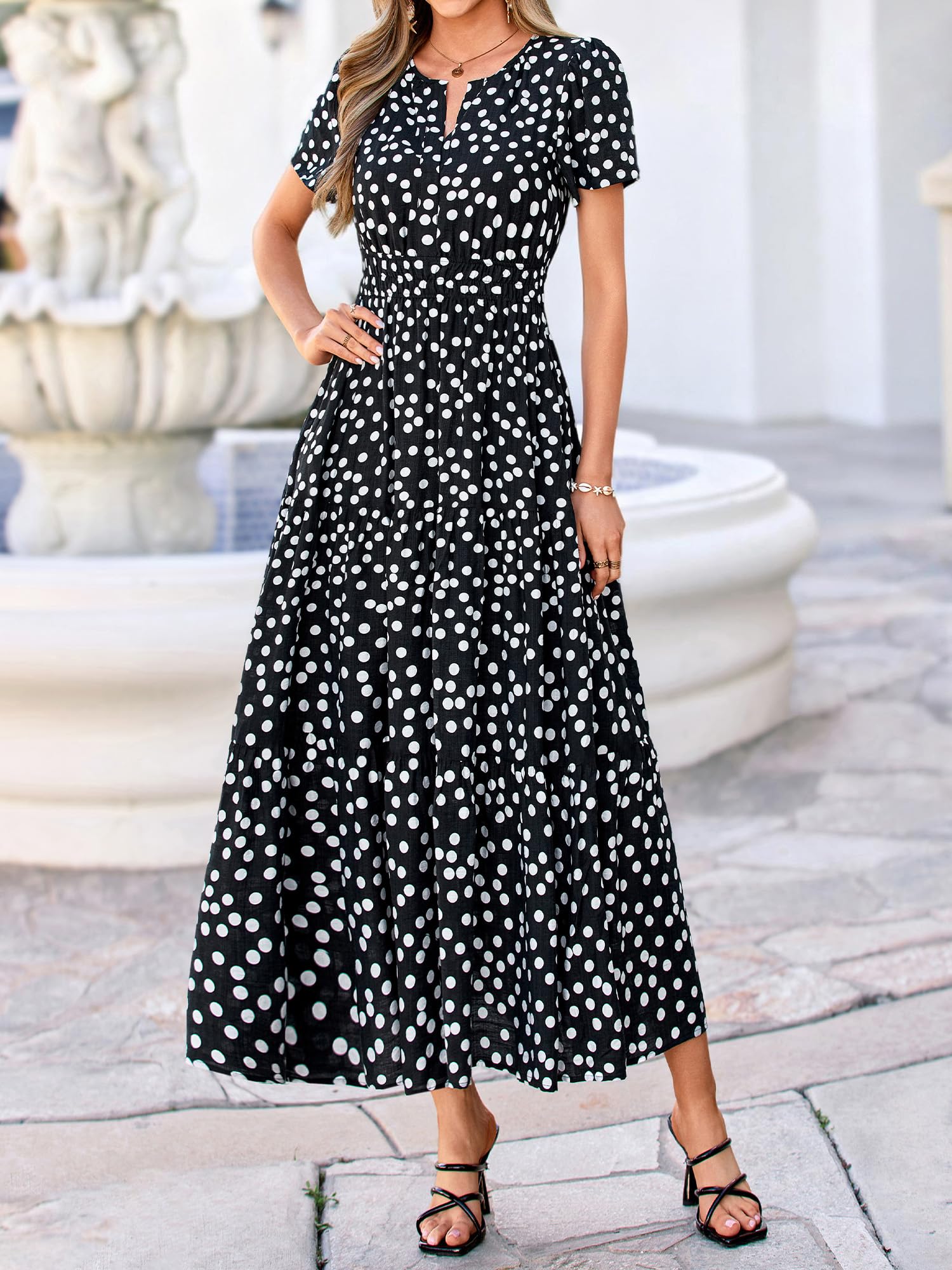 BTFBM Womens Summer Floral Maxi Dresses V Neck Short Sleeve Boho Casual Flowy Long Wedding Guest Dress Beach Vacation