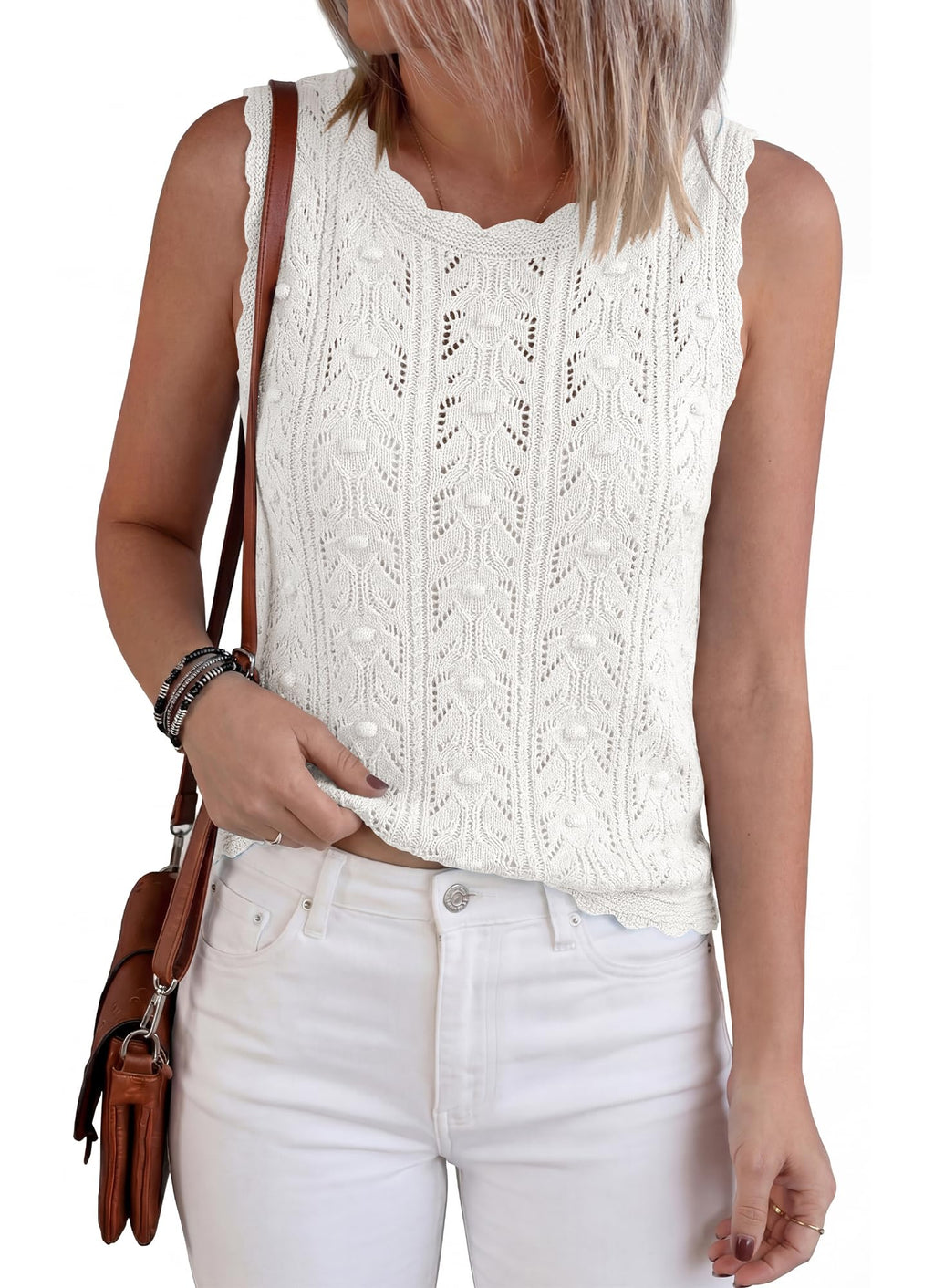 BTFBM Crochet Tops for Women Sleeveless Knit Sweater Vest Tank Top Summer Spring Cover Ups Beach Vacation Clothes