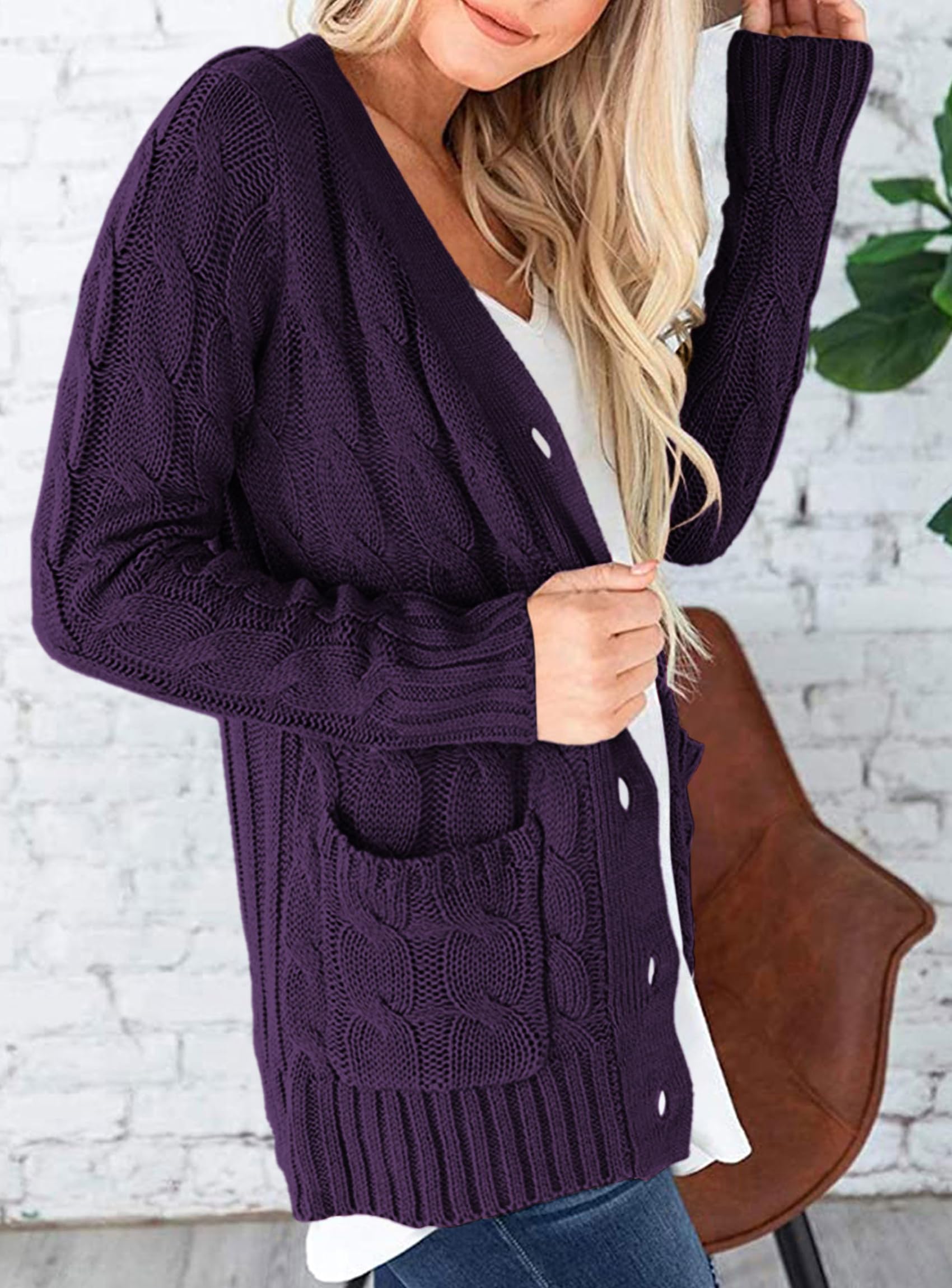 PRETTYGARDEN Women's Open Front Cardigan Sweaters Fall Fashion Button Down Cable Knit Chunky Winter Clothing Outerwear Coats