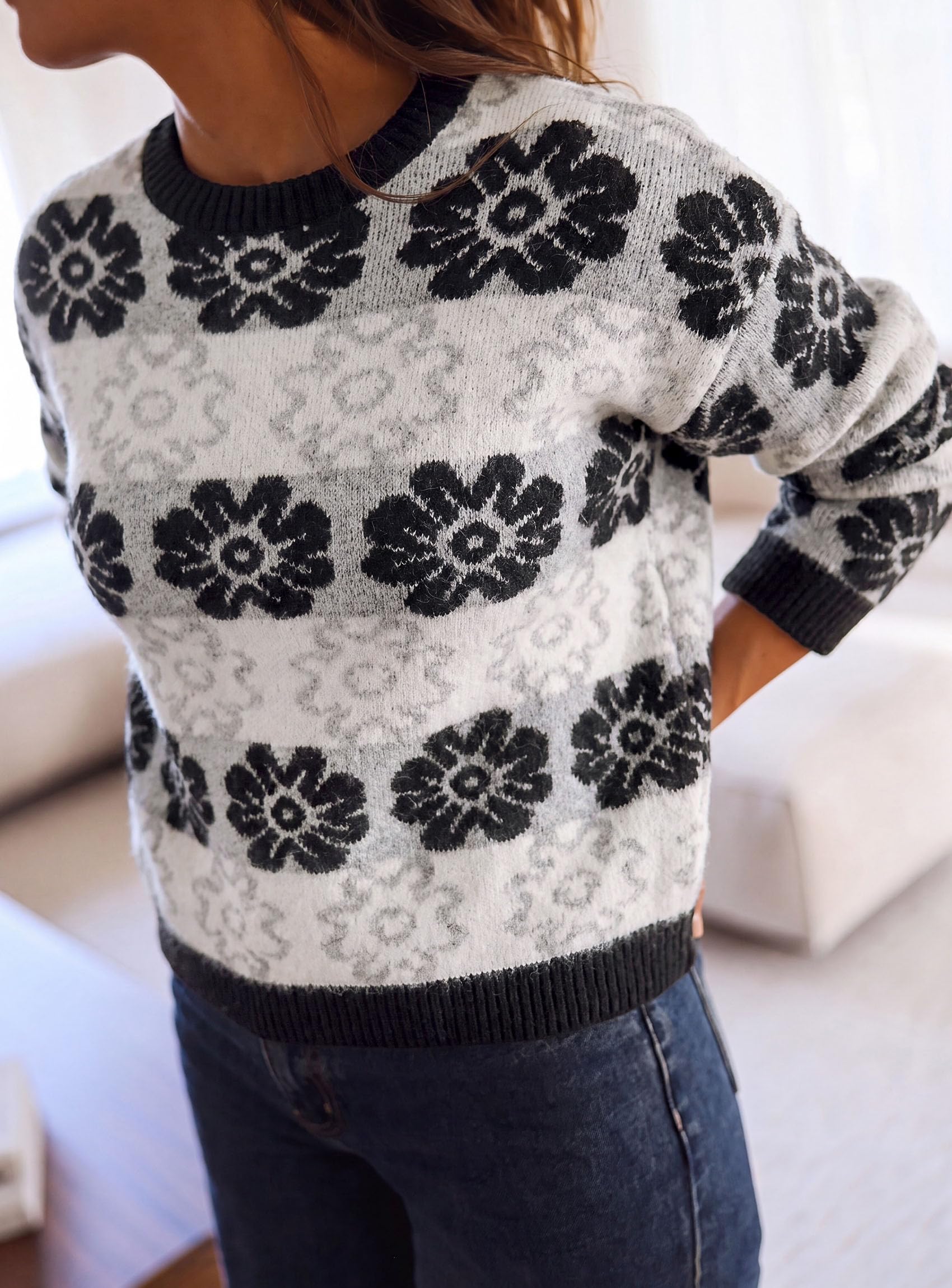 PRETTYGARDEN Women's Floral Crewneck Sweater Knit Pullover Loose Fit, Chunky Knit Sweaters Tops, Dressy Casual Work Vacation Holiday Outfits, Womens Fall Fashion, Winter Clothes