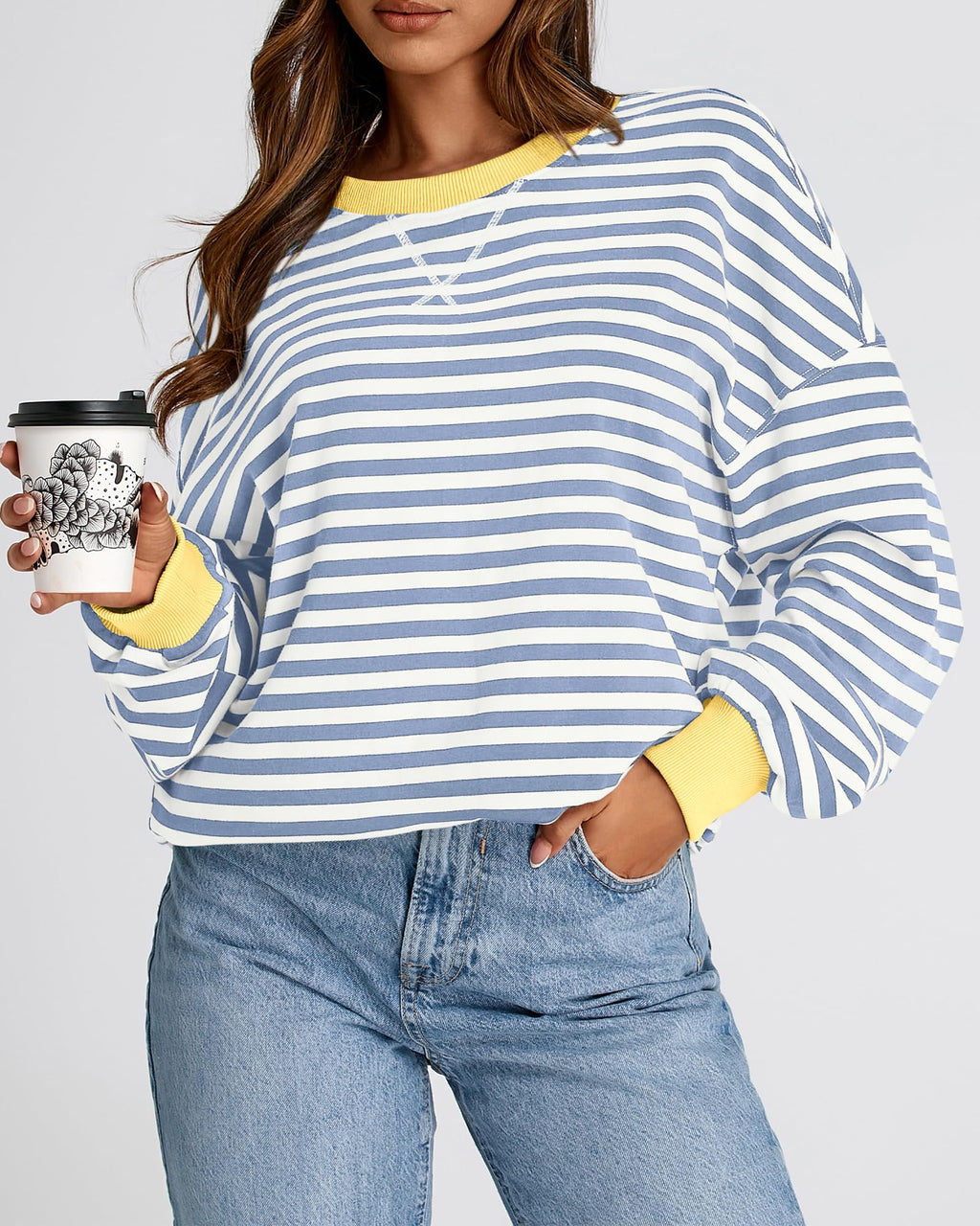 BTFBM Sweatshirt For Women Summer Crewneck Long Sleeve Oversized Striped Pullover Tops Y2K Clothes Workout Shirt