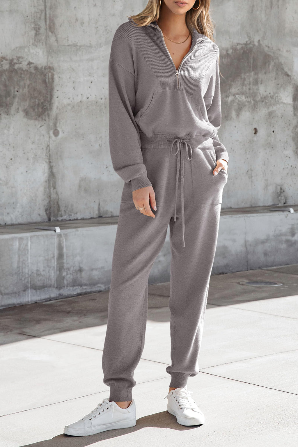 PRETTYGARDEN Women's 2 Piece Sweater Set Pullover Zip Up Sweatshirt Jogger Sweatpants Tracksuit Casual Outfit