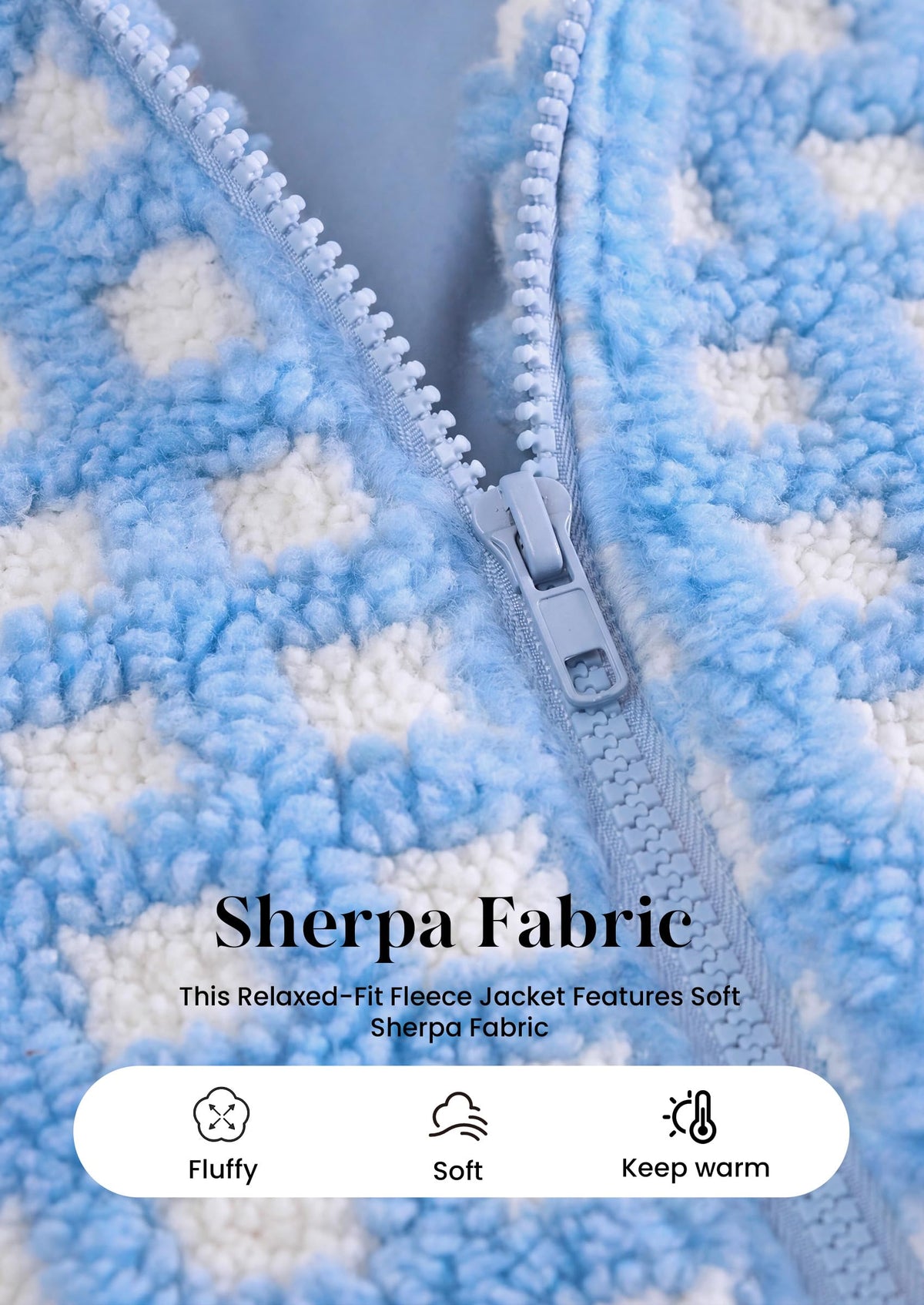 PRETTYGARDEN Women's Gingham Sherpa Fleece Jacket Plaid Cropped Teddy Coat Trendy Y2K Winter Jacket, Zip Up Stand Collar, Side Pockets, Fall Outfit for Casual Daily, Going Out, Streetwear, Outdoor
