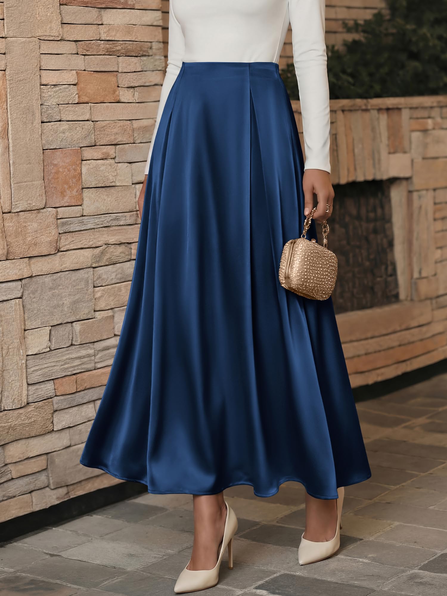 BTFBM Satin Skirts for Women Summer Elegant Flowy A-Line Cocktail Formal Silk Spring Maxi Skirt Night Out Outfits